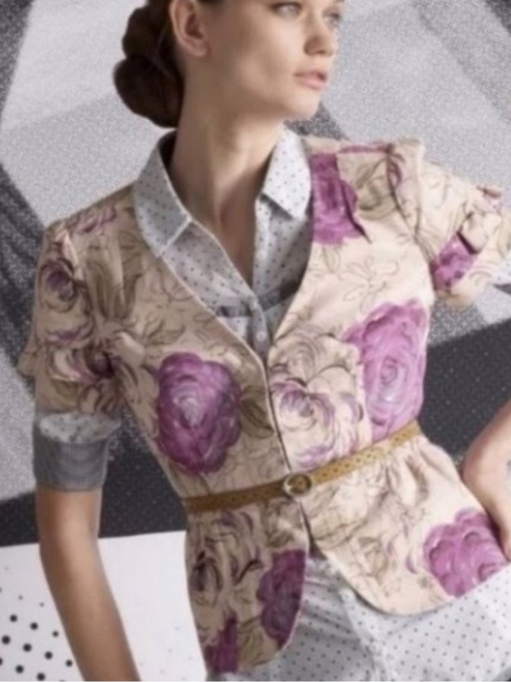 Anthropologie elevenses Purple Floral Peplum Short Sleeve Blazer